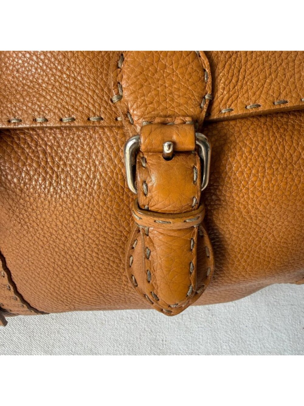 Fendi Selleria Italy Women's Satchel Bag Brown Leather Sterling Silver Plate 8BR - Picture 6 of 16